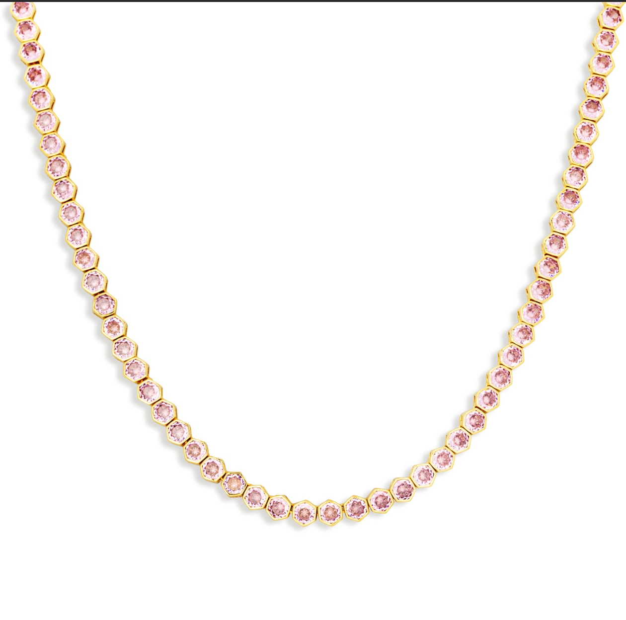 Pink Bezel Tennis Necklace