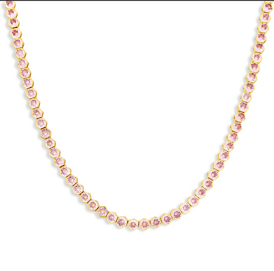 Bezel Tennis Necklace - Pink