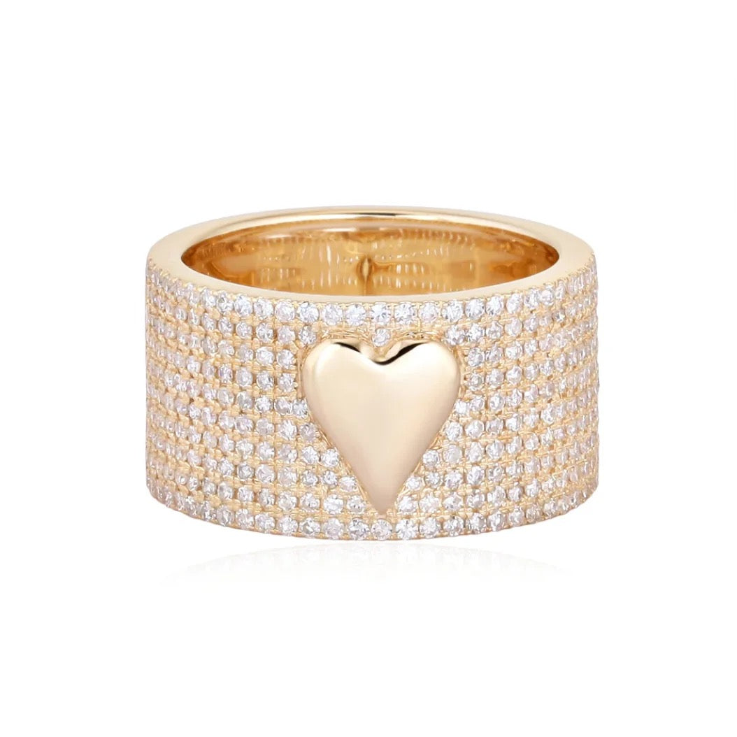 Pave Heart Barrel Ring