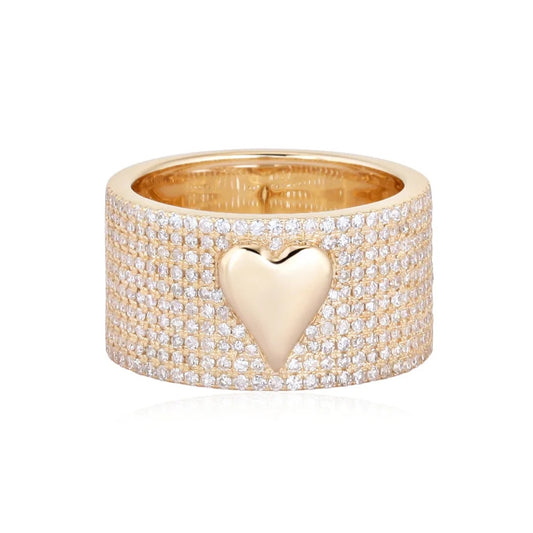Pave Heart Barrel Ring