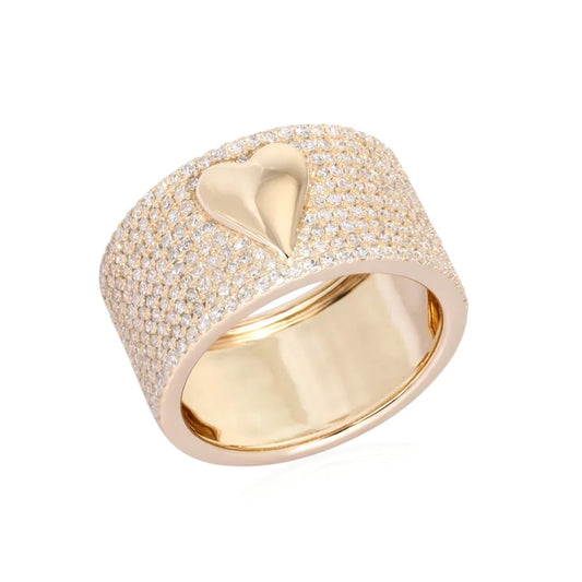 Pave Heart Barrel Ring