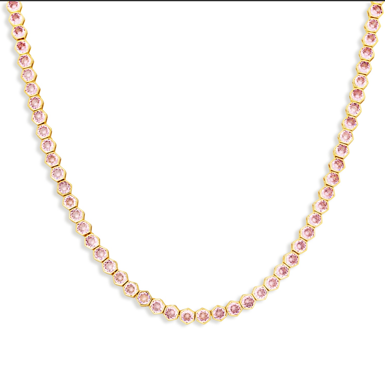 Bezel Tennis Necklace - Pink